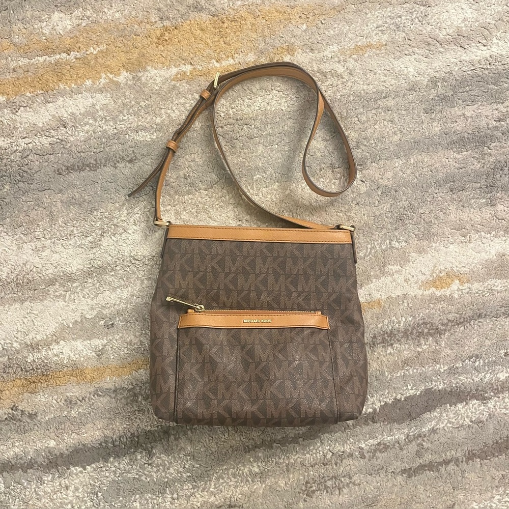 Michael Kors Tan and Brown Signature Crossbody Bag